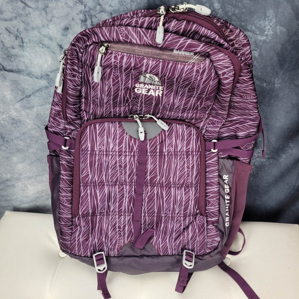 Granite Gear Backpack Purple Barrier Leaf Print Outdoor Hiking Daypack